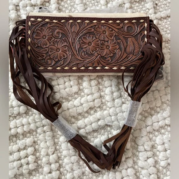 Western Bag Genuine Leather Fringe Bag Cowgirl Southwestern Style Cowhide - Picture 5 of 6